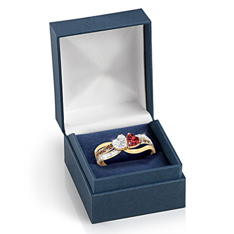Double Heart Promise Ring 14K Plated Wedding Band Engagement Valentines Gift